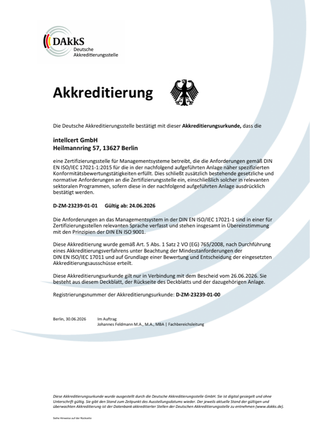 Akkreditierungsurkunde der DAkkS